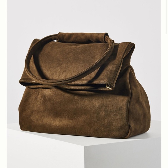 Anthropologie Handbags - Anthropologie Olive Green Suede O Ring Magnetic Fold Over Crossbody Bag Purse